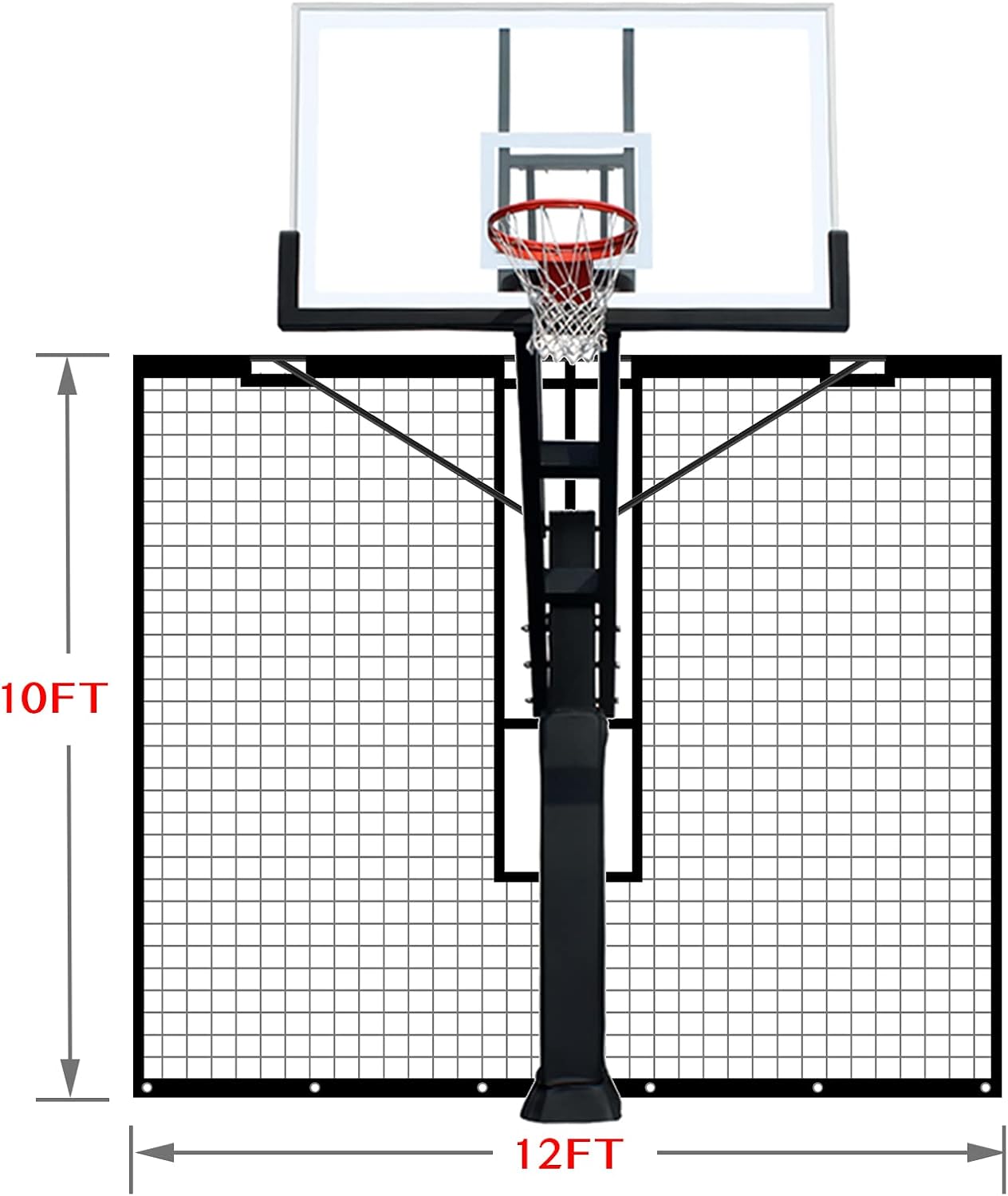 Basketball Yard Guard Defensive Net System - Heavy Duty 12FT x 10FT Rebounder with Foldable Net，Basketball Returns Net Made for Basketball Hoops with a 12'x8', 8'x6', 6'x6' or 5'x5' Main Pole.