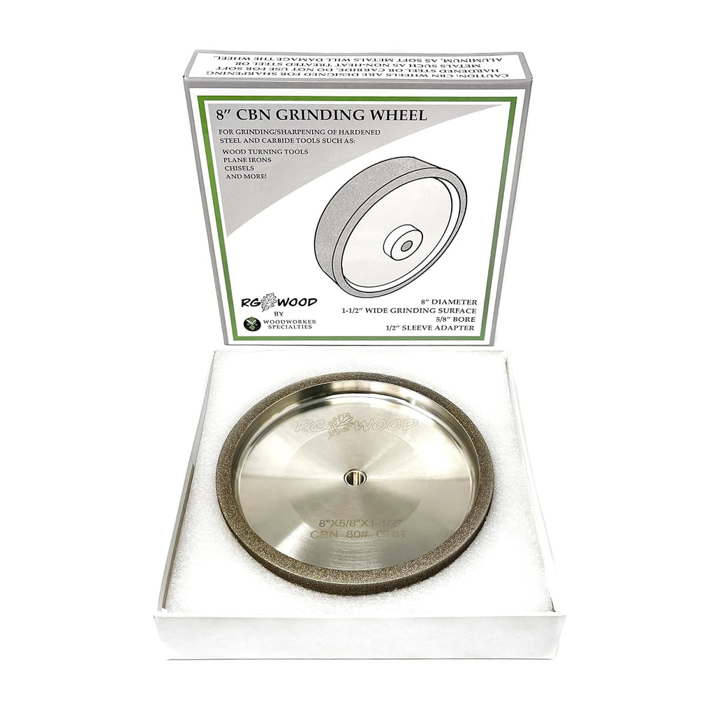 CBN8080 8' x 1.5' 80 Grit CBN Grinding Wheel with 5/8' Arbor (with 1/2' Adapter Sleeve), Tested and Adjusted for Balance