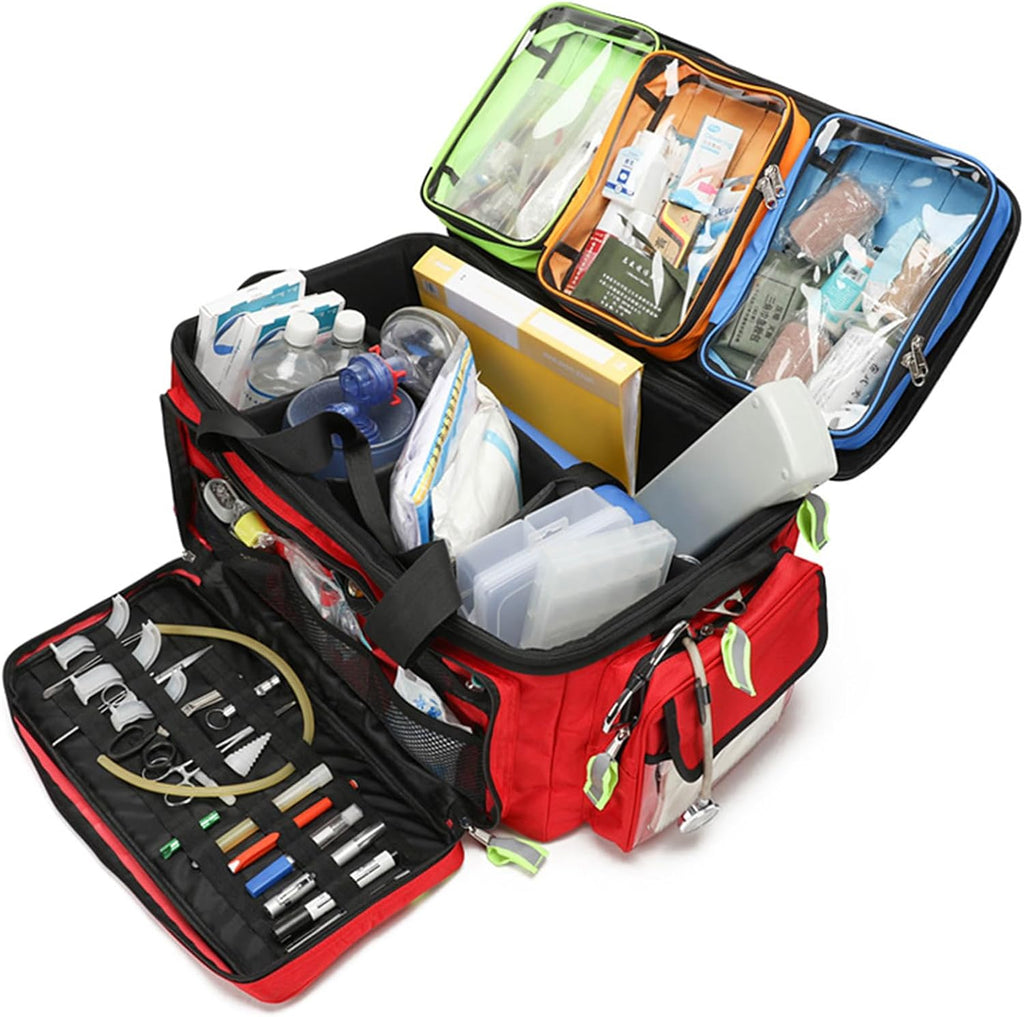 Rolling Medical Bag with Wheels, Large Capacity Medical Trolley Bag Empty, W/Reflective Strips & a Pull Handle, Multi-Pocket Design, for Home Health Nurses, Doctors