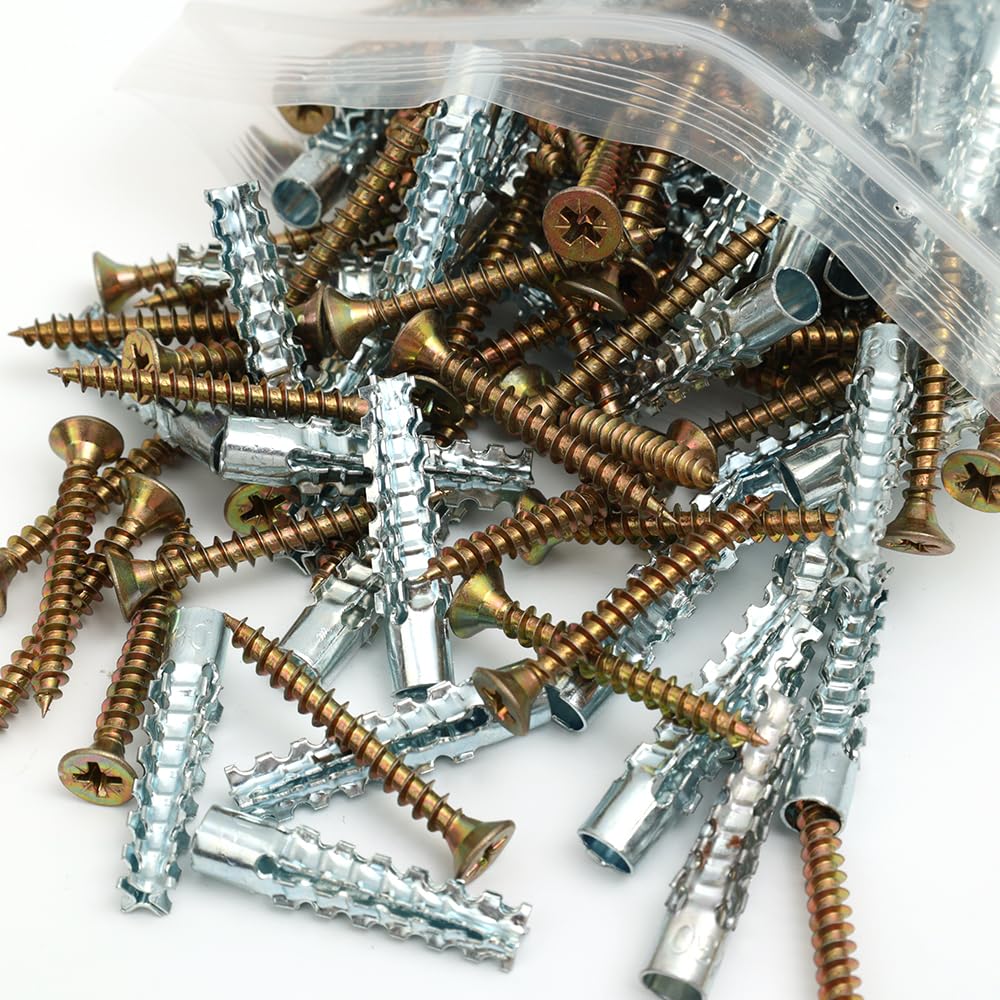 Self Tapping Screw Expansion Tube Heavy Duty Steel Wall Anchor with Screws Kit Drywall Drilling Plug Fastener Anchors Bolt(100 Sets)