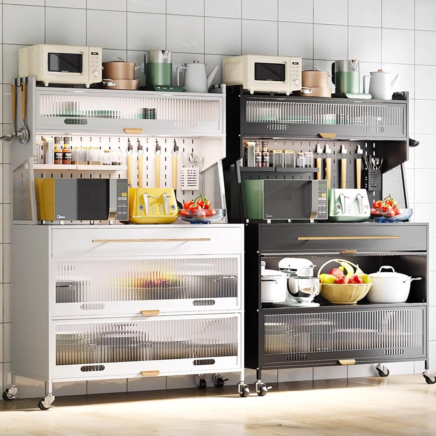 5-Tier Standing Kitchen Baker's Rack, 5 Tiers Storage Cabinet for Kitchen, with Drawers, for Kitchen Hutch, Home, Office, Pantry(White,80cm)