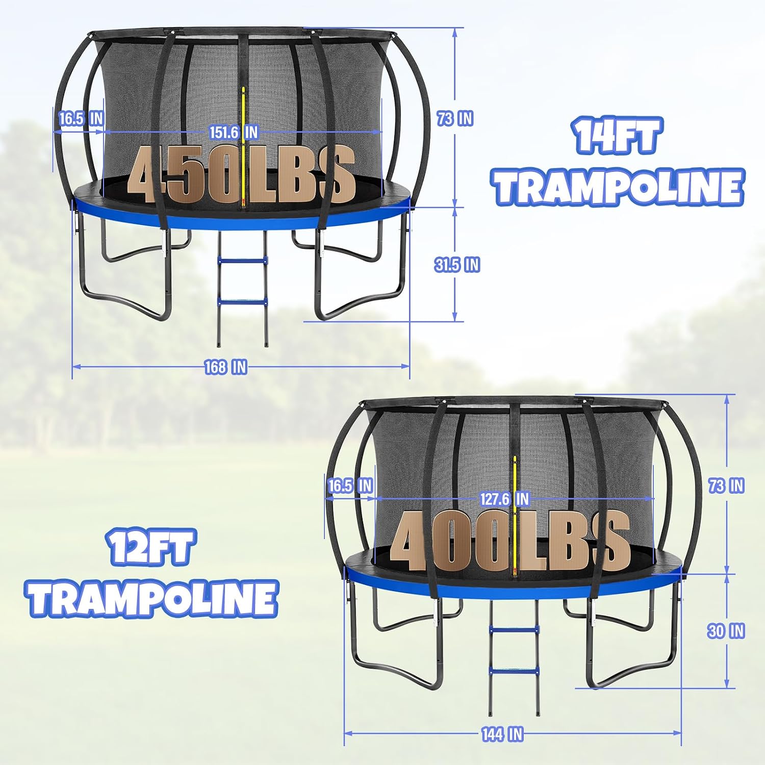 Kiivakii Trampoline 8FT 10FT 12FT 14FT 16FT, Outdoor Trampolines for Kids and Adults, Recreational Trampoline with Enclosure Net & Ladder, Round Trampolines ASTM Approved