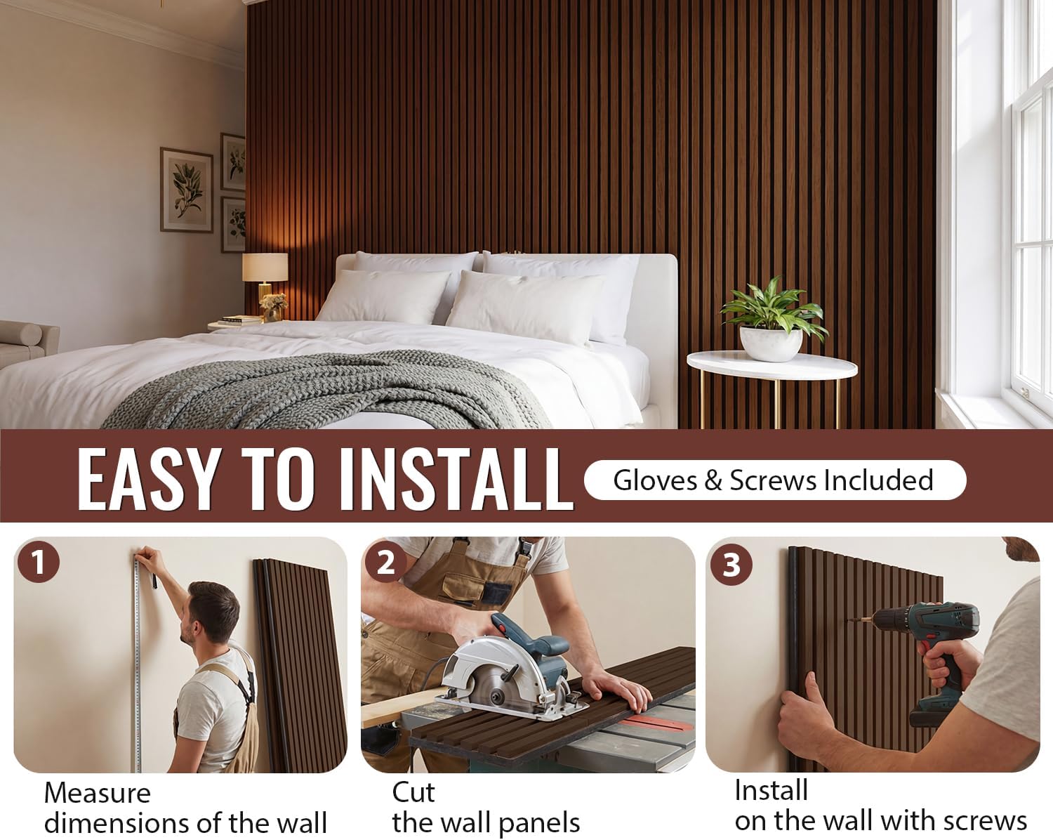 PrimeZone Wood Acoustic Wall Panels - 4 PCS 94.5' x 23.6' (62 sq ft) 3D Fluted Slat Sound Proof Wall Paneling, Sound Absorbing & Noise Reduction Interior Decor Panels for Living Room, Bedroom, Walnut