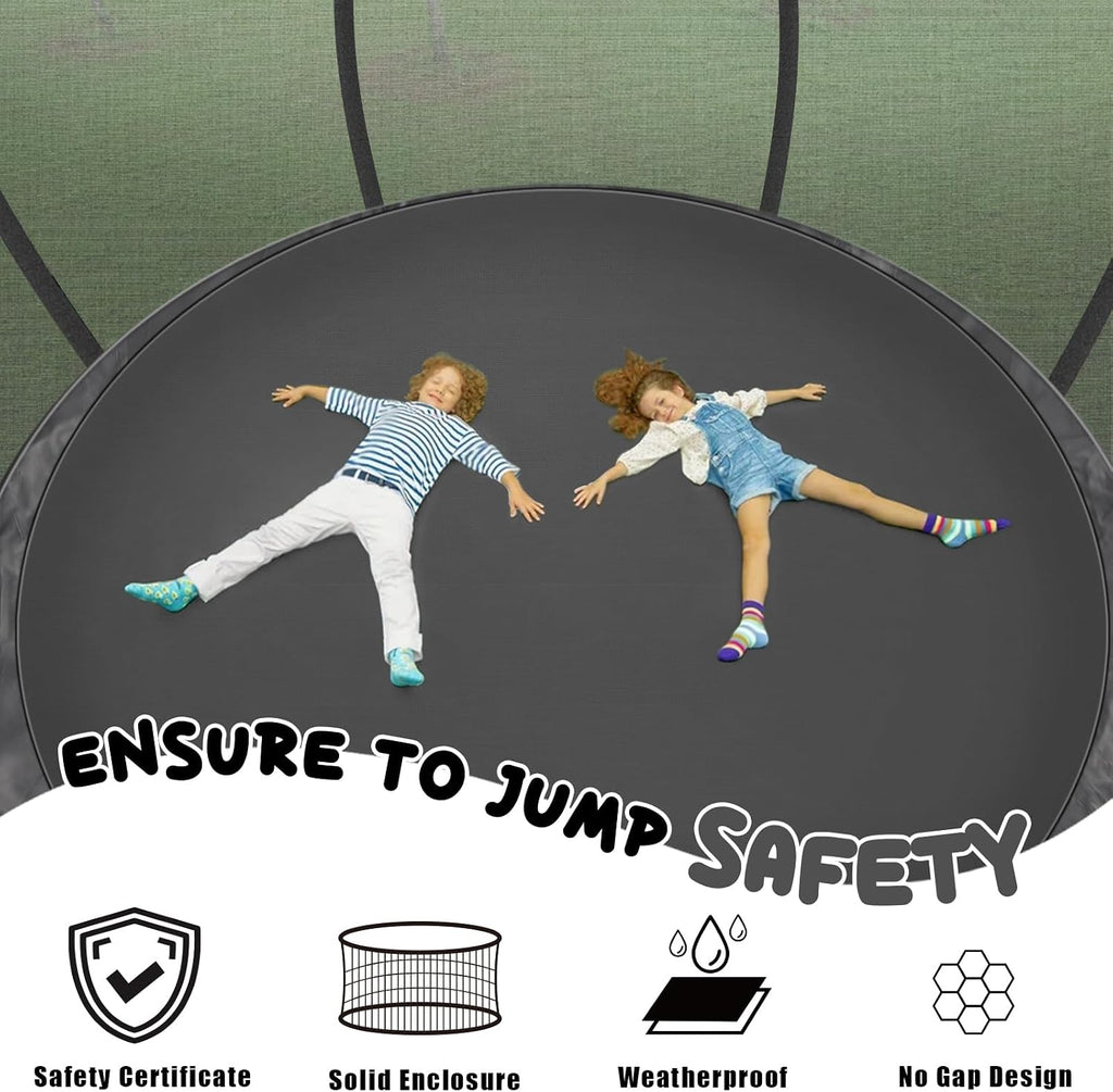 12FT 14FT Trampoline for Adults/Kids - Outdoor Trampoline with Basketball Hoop, Curved Poles, Enclosure Net and Ladder, Heavy Duty Recreational Trampoline, ASTM Approval