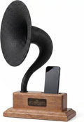 Gramophone Phone Speaker & Amplifier, Vintage Wooden Phone Dock for iPhone & Android, Passive Non-Electric Sound Booster, Unique Home Decor,15' Royal Oak & Brushed Black