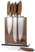 Schmidt Brothers - Bonded Teak, 7-Piece Knife Set, High-Carbon Stainless Steel Cutlery with Midtown Acacia and Acrylic Magnetic Knife Block