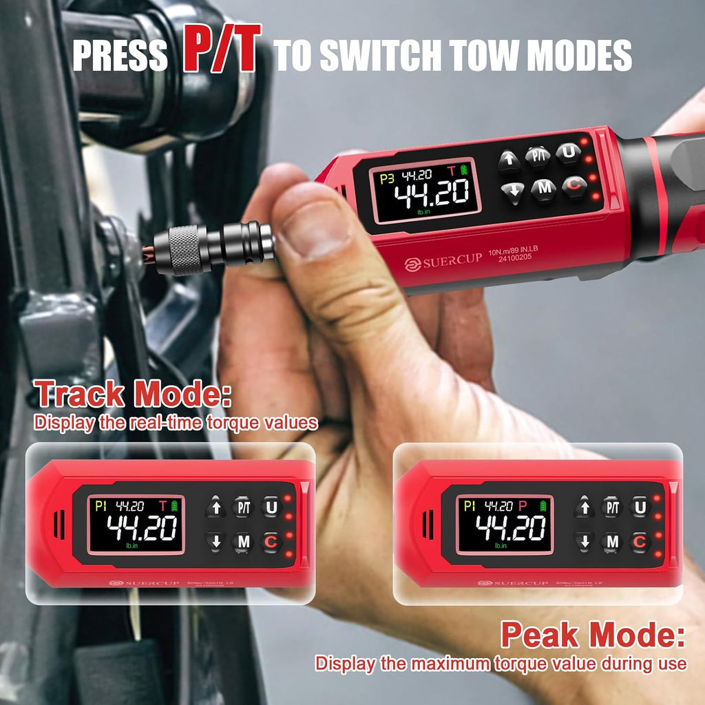 SUERCUP 1/4'&3/8'&1/2' Digital Torque Wrench Set(0.15-10Nm&0.66-44.29Ft.Lb/0.9-60N.m&3.8-250.8Ft.Lb/5.1-340Nm), with Vibration, Buzzer,LED Notification and Five Units of Measure, for Car,Moto Repair