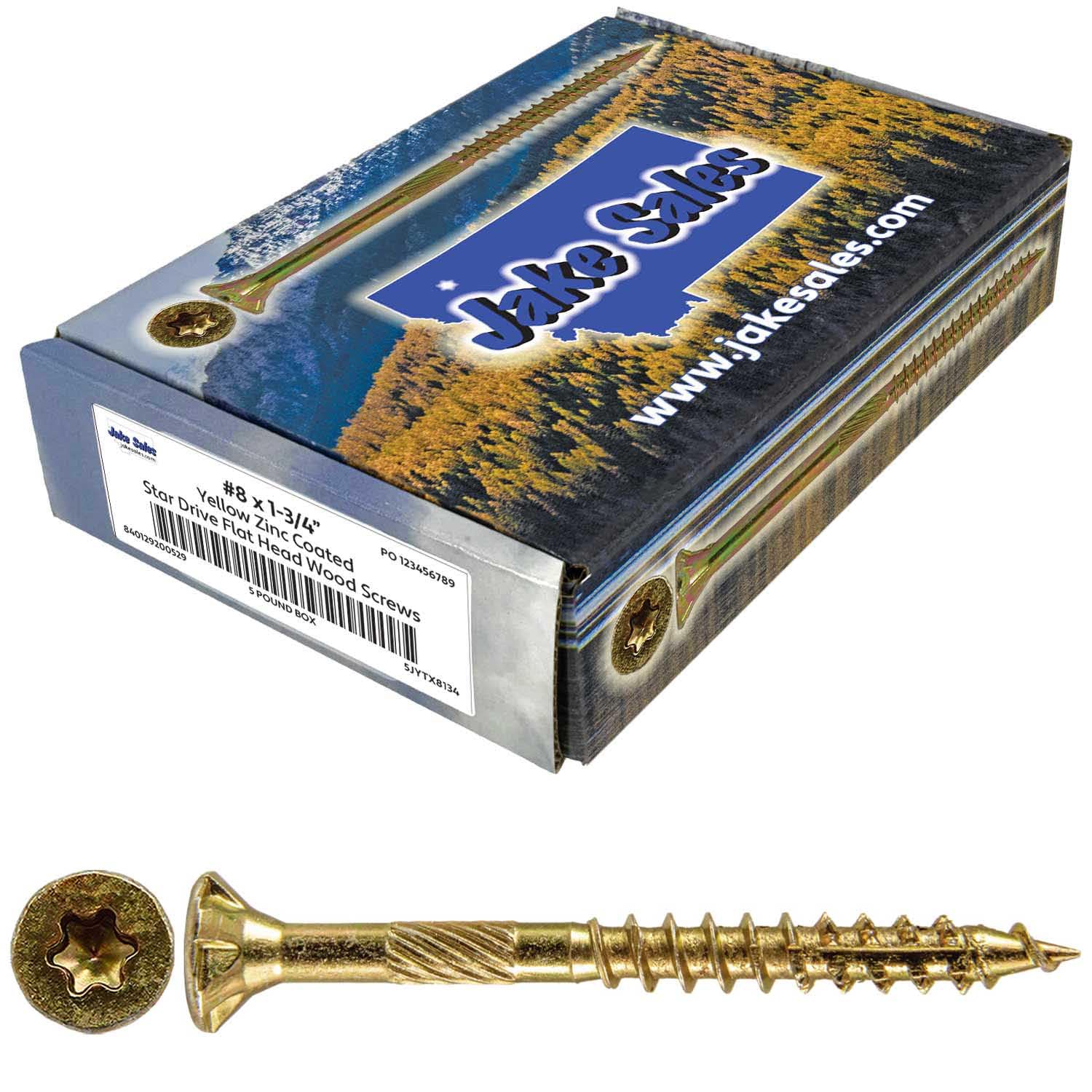8 x 1-3/4' Gold Star Wood Screw Torx/Star Drive Flat Head CASE of 9-5 Pound Boxes 7,740 Screws