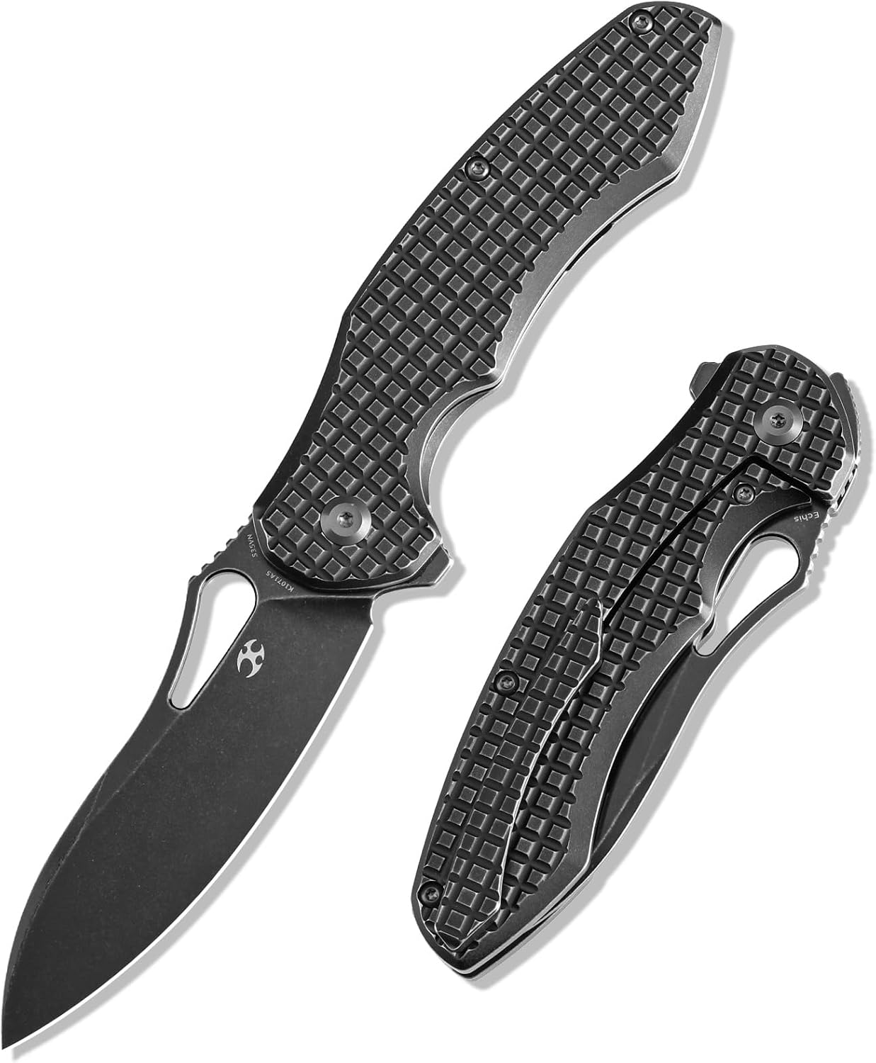 KANSEPT Echis Pocket Folding Knives for Men Women Camping Hiking Folding Knife 3.45'' Black Stonewashed CPM S35VN Blade with Blackwash Titanium with Frag Pattern Handle Everyday Carry K1071A5