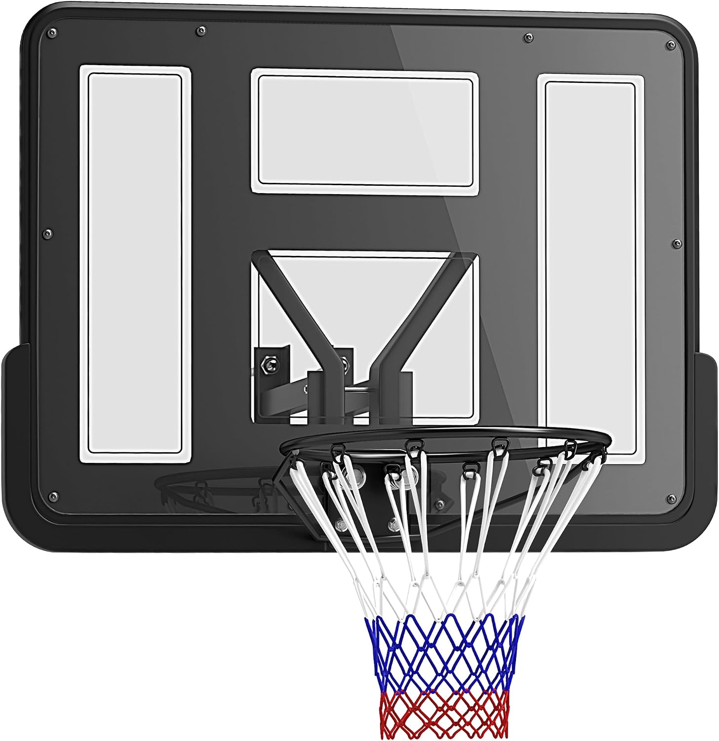 Soozier Wall Mounted Basketball Hoop, Reinforced Shatter Resistant 43' Backboard Basketball Goal Combo Kit with All Weather Net for Outdoor or Indoor Use