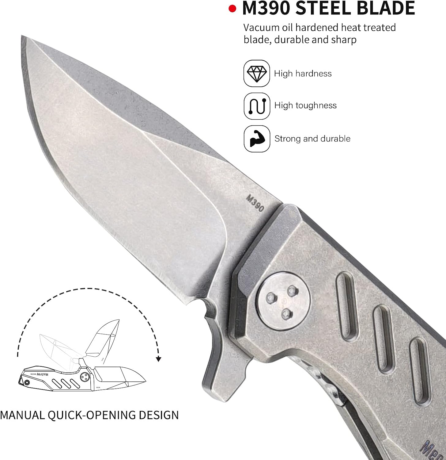 MecArmy EK33S Mini Pocket Folding Knife with Clip, One Hand Quick Opening Knives with Liner Lock for Men Titanium Handle M390 Blade EDC Knife, Aluminum EDC box and Kydex sheath included (Stonewashed)