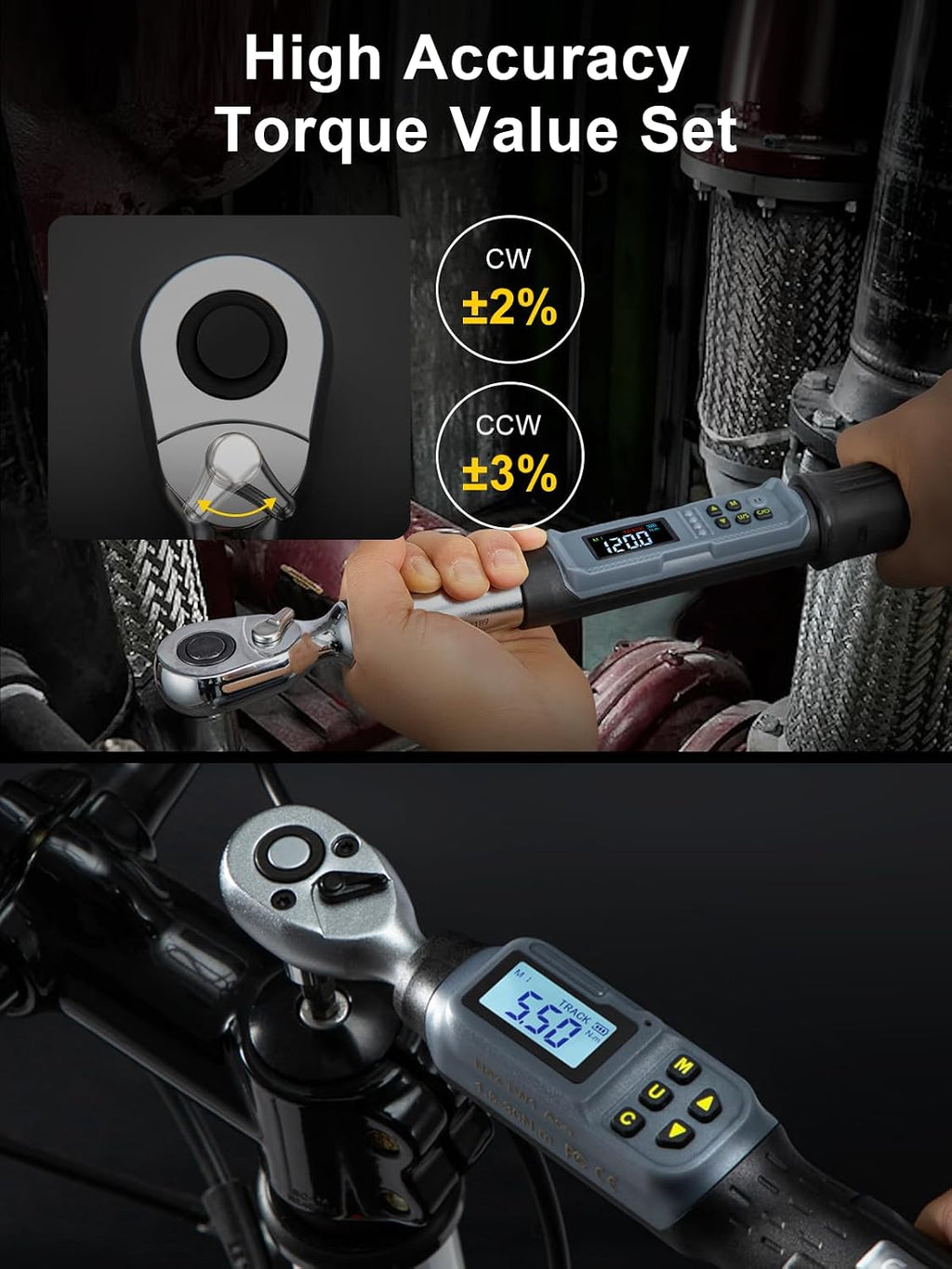 GROWNEER Digital Torque Wrench Set, 1/4' Drive 1.1-22.1 Ft-lbs/1.5-30Nm & 1/2'' Drive 7.38-147.5 Ft-lbs/10-200Nm Electronic Torque Wrench Combo with Buzzer & LED Indicator for Motor Car Repair