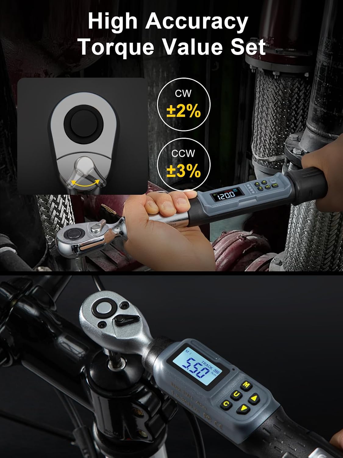 GROWNEER Digital Torque Wrench Set, 1/4' Drive 1.1-22.1 Ft-lbs/1.5-30Nm & 1/2'' Drive 7.38-147.5 Ft-lbs/10-200Nm Electronic Torque Wrench Combo with Buzzer & LED Indicator for Motor Car Repair