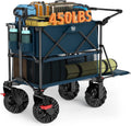 TIMBER RIDGE Push & Pull Double Decker Wagon, 400L Large Capacity Heavy Duty & 450lb Load, Collapsible Cart with All-Terrain Wheels & Brakes, 54' Extended Foldable for Sports, Beach, Camping, Blue