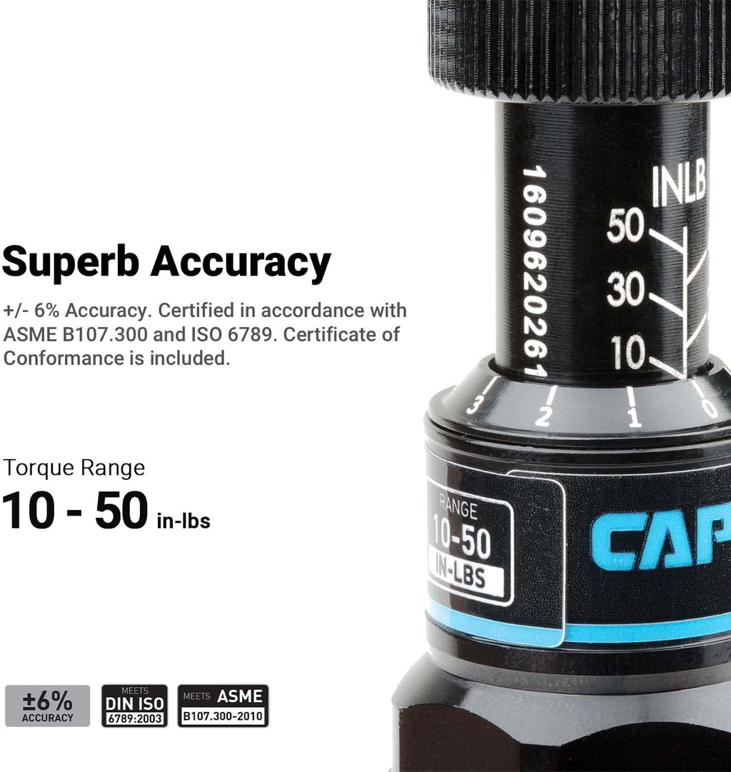Capri Tools CP21075 Certified Limiting Torque Screwdriver Set, Small, Black, 10-50 in-lbs / Manual
