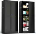Kitchen Pantry Cabinet,Black Metal Pantry Cabinet with 2 Doors & 4 Adjustable Shelves,61' Farmhouse Utility Storage Cabinet for Living Room,Garage,Basement