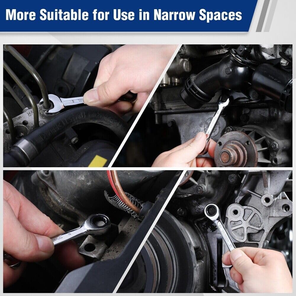 NEW 12-Piece Stubby Ratcheting Combination Wrench Set Metric 8-19mm 72-Tooth