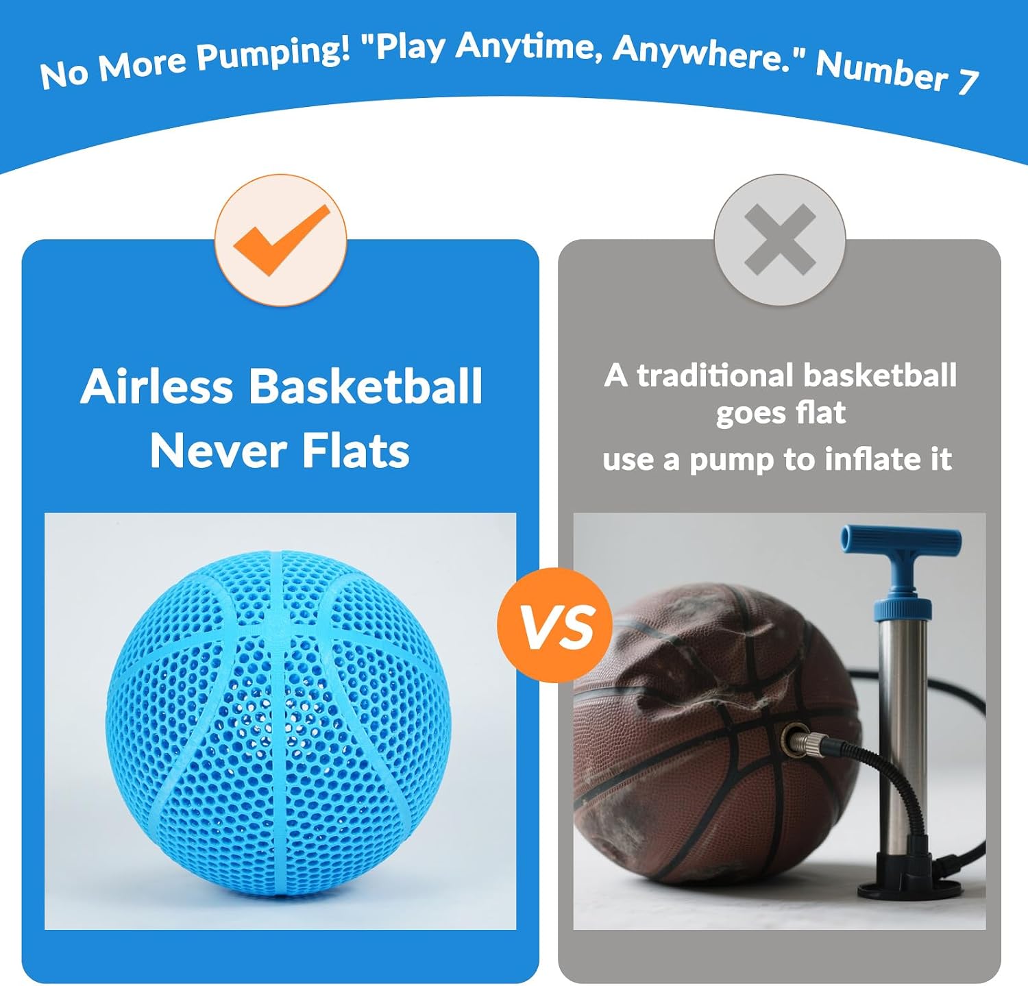 3D Printed Basketball-Airless Basketball,Ultra - Quiet & No Pump Needed,High Bounce,Official Size7,Indoor, Gym & Outdoor Use