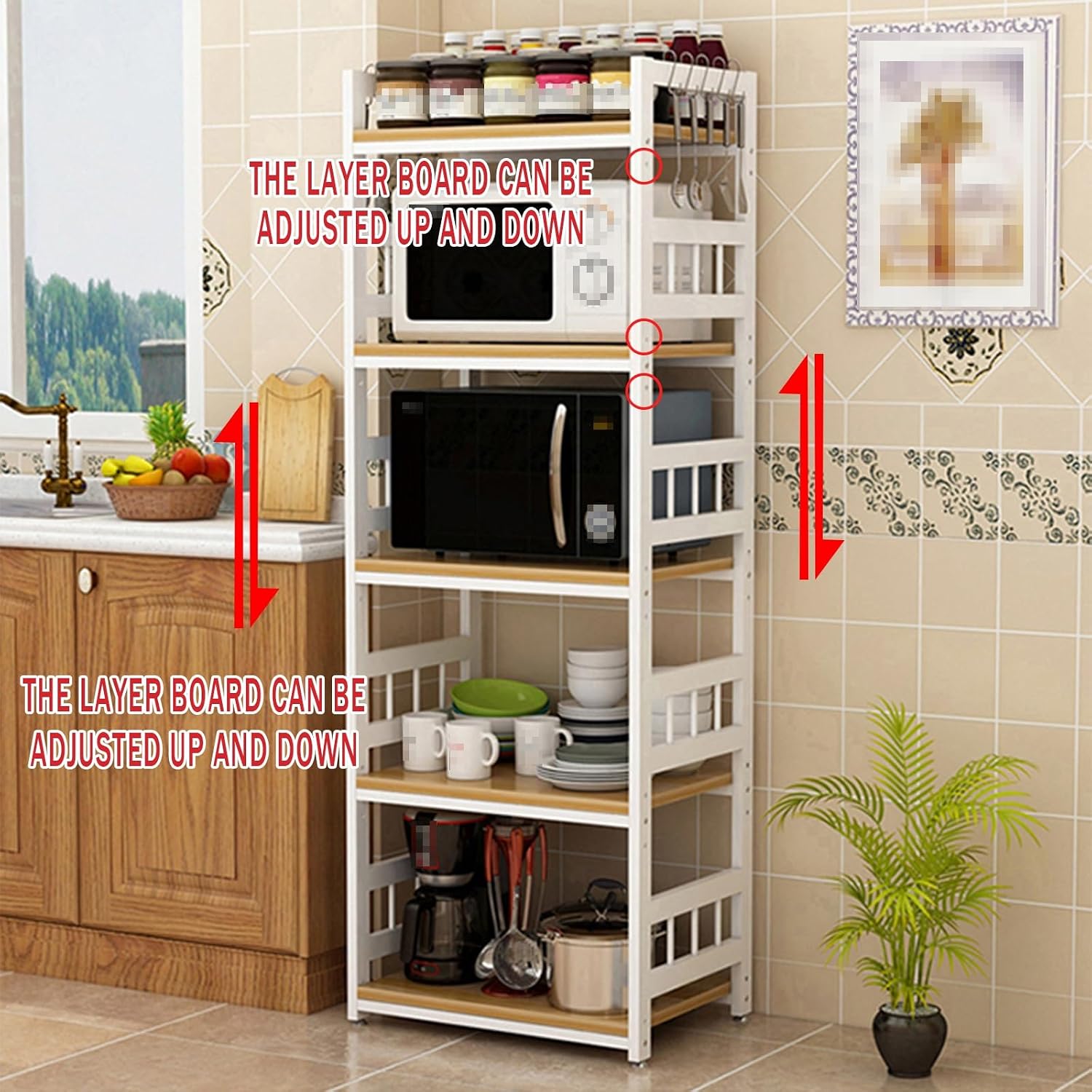 Bakers Rack with Storage E1 Grade Environmentally Friendly Board Thickened Steel Frame, 3C Tempered Glass, Super Load-Bearing Multi-Layer Kitchen Cabinets(White)(75cm*45cm*165cm)