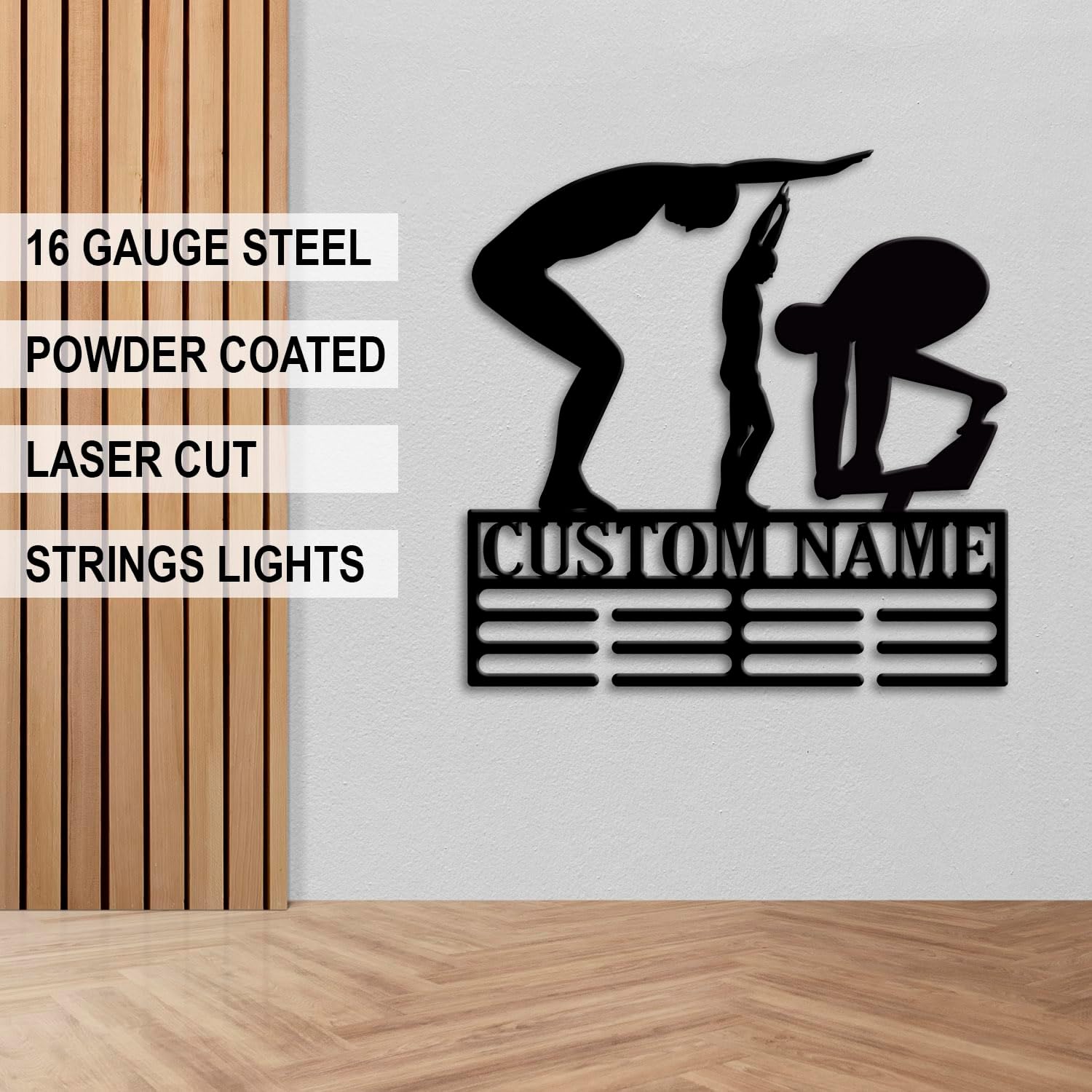 Custom Artistic Swimming Medal Holder LED Light, Artistic Swimmer Name Medal Hanger Display, Rack For Tiered Award Ribbon, Metal Sign Gift For Athlete