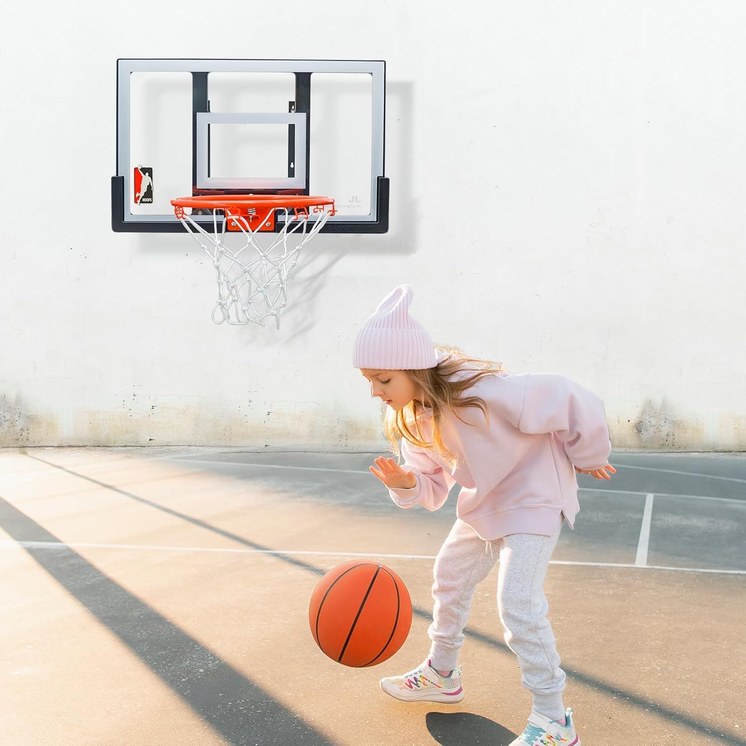 Efficraft Mini Basketball Hoop, Adjustable Indoor Wall Mount, Silent Ball | 7 Level Adjustable Height, Quiet&Bounce Dual Ball Set, Shatter Resistant pc Backboard, Spring Metal Rim, Metal Bracket