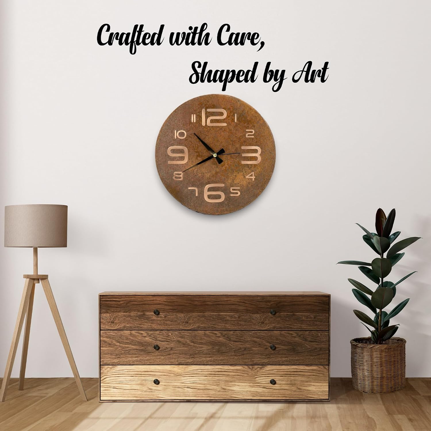 Handmade Pure Copper Wall Clock for Home Decoration, Decor Clock for Living Room, Bedroom and Kitchen, Rustic Decorative Mural Clock Art for Farmhouse (Big Numbers, 17.7)