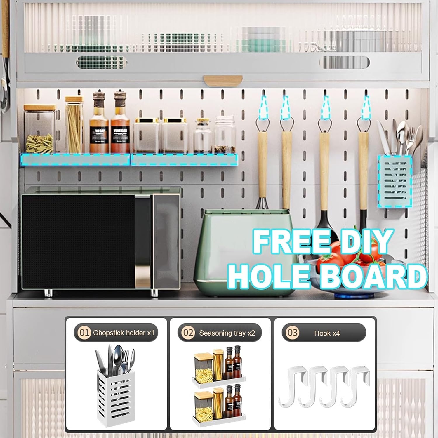5-Tier Standing Kitchen Baker's Rack, 5 Tiers Storage Cabinet for Kitchen, with Drawers, for Kitchen Hutch, Home, Office, Pantry(White,80cm)