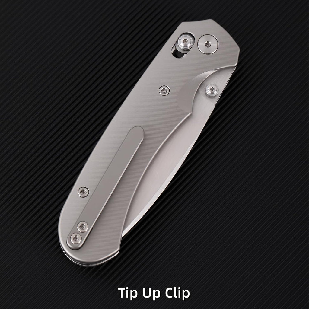 Folding Pocket Knife, 3.31'' M390 Blade, Erogonomic Titanium Handle, Pocket Knife for Men, EDC Knife for Hunting, Outdoor Survival Fishing Hiking Camping Knives (Grey)