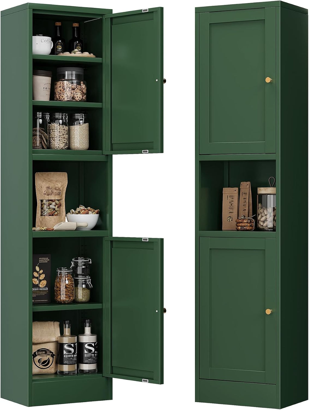 Bevivog Metal Kitchen Pantry Cabinet for Small Space, 67' Tall Storage Cabinets with 2 Doors and Adjustable Shelves, Freestanding Narrow Bathroom Cabinet, 15.7' W Slim Pantry