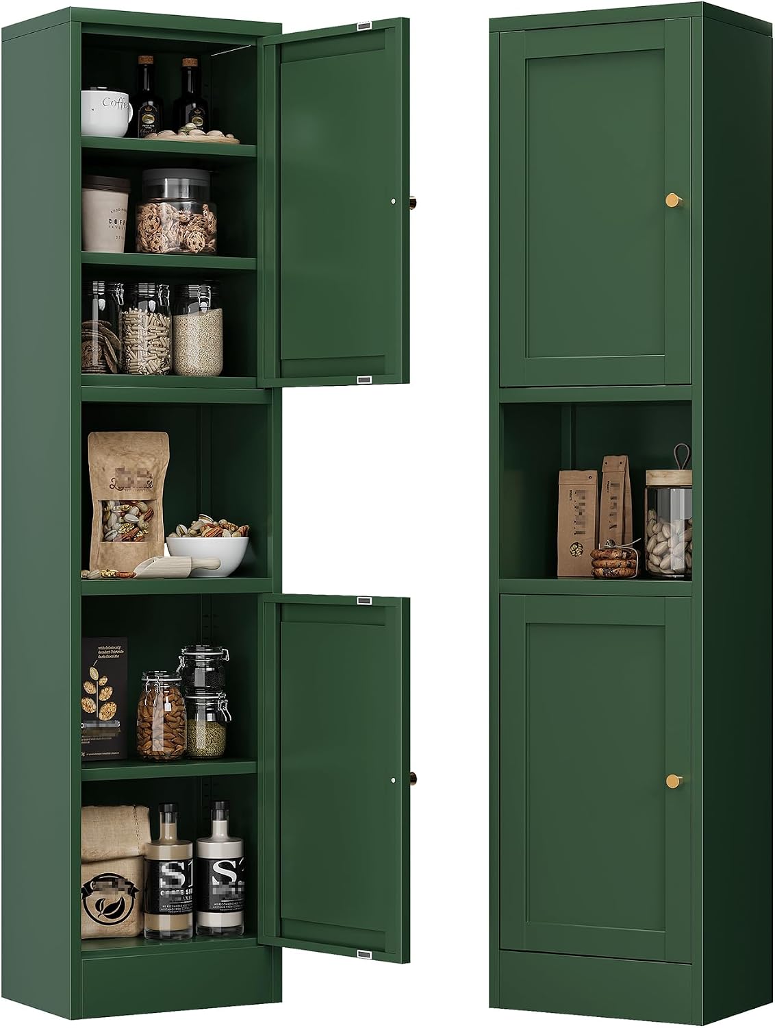 Bevivog Metal Kitchen Pantry Cabinet for Small Space, 67' Tall Storage Cabinets with 2 Doors and Adjustable Shelves, Freestanding Narrow Bathroom Cabinet, 15.7' W Slim Pantry