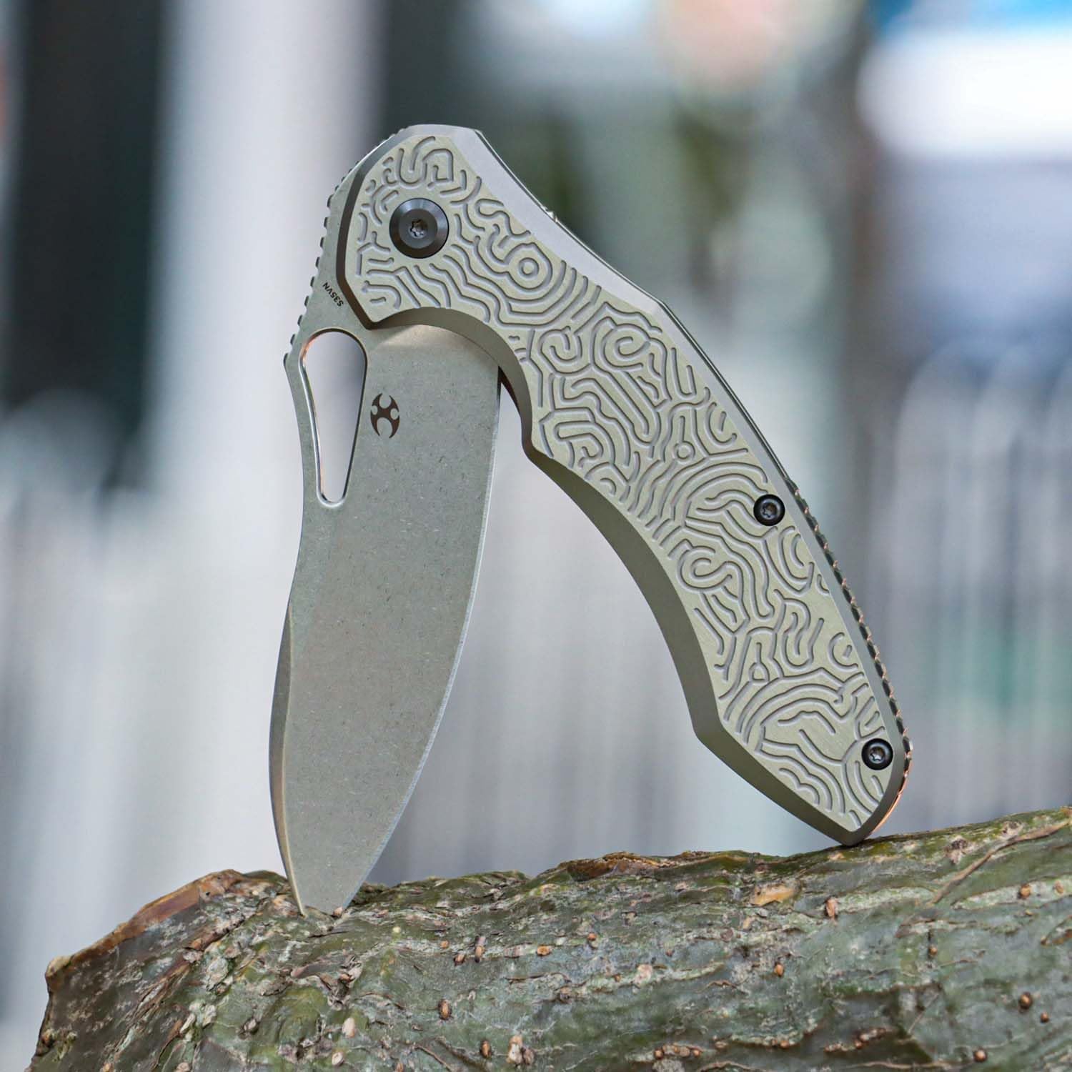 KANSEPT Echis Pocket Folding Knives for Men Women Camping Hiking Folding Knife 3.45'' Stonewashed CPM S35VN Blade Pocket Knife with Textured beadblasted Titanium Handle Everyday Carry K1071A3