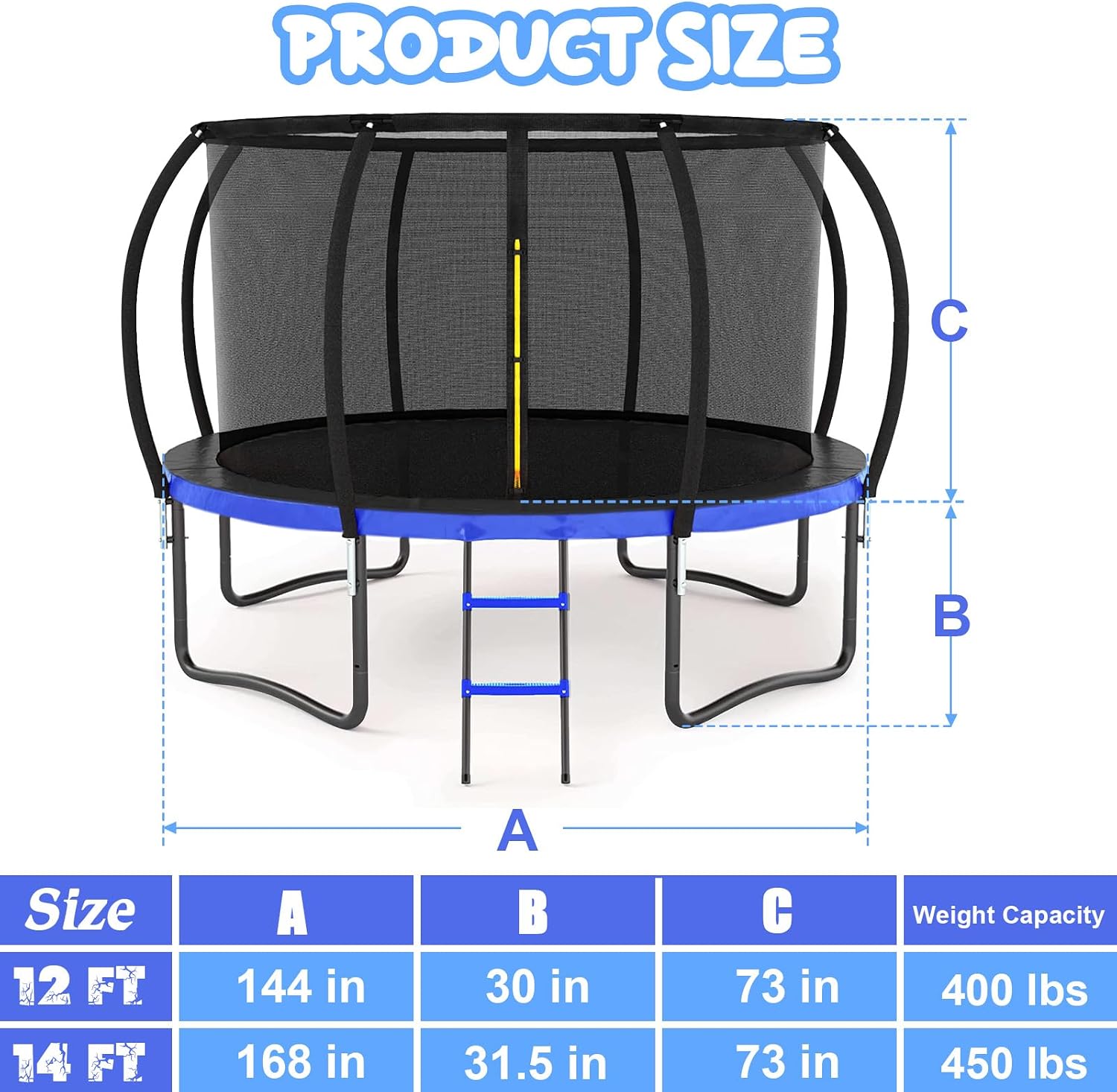 12FT 14FT Trampoline for Adults/Kids - Outdoor Trampoline with Basketball Hoop, Curved Poles, Enclosure Net and Ladder, Heavy Duty Recreational Trampoline, ASTM Approval