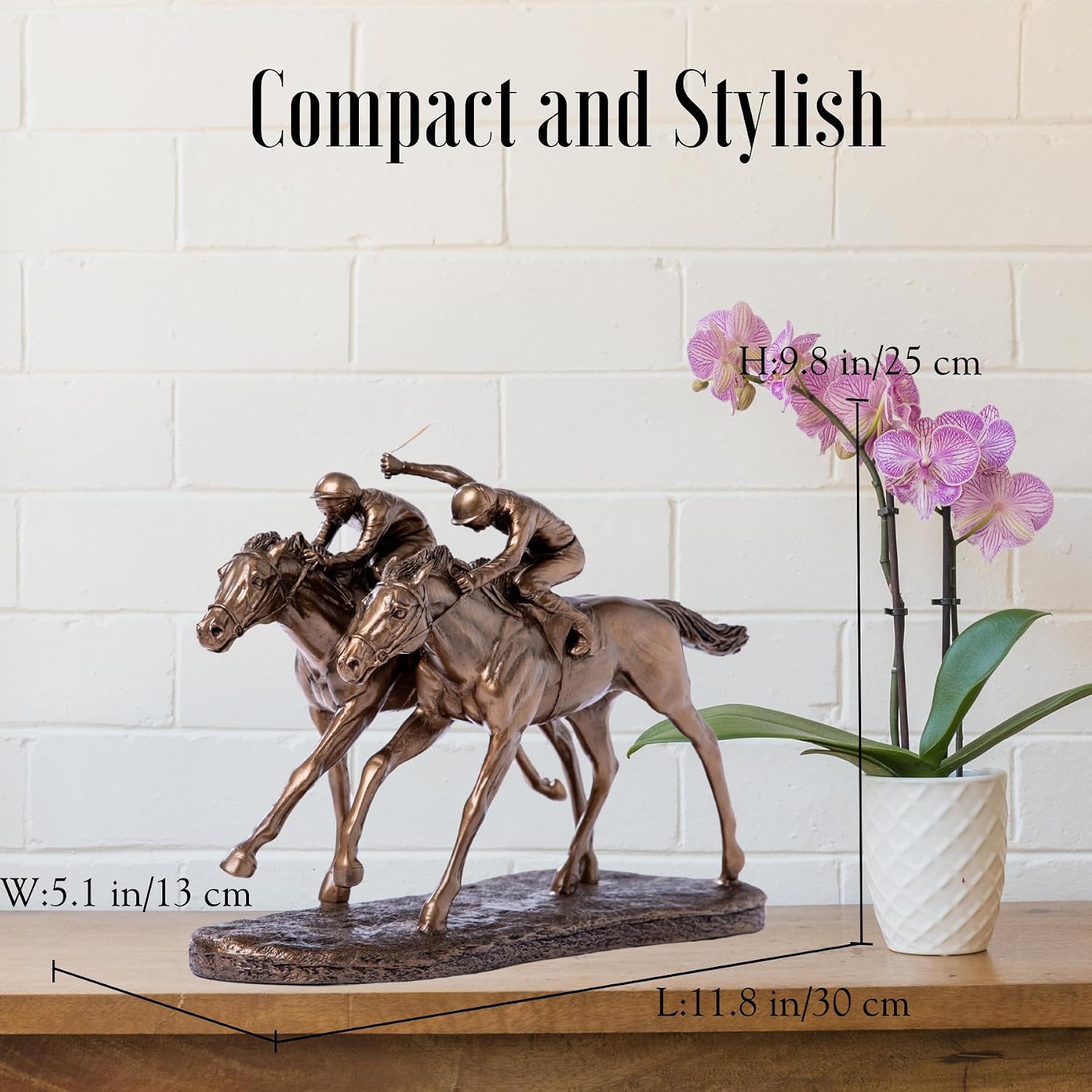 Modern Jockeys Horse Racing Bronze Resin Sculpture - Sleek Equestrian Art, Handmade Home Decor, Unique Gift for Horse Racing Fans, Sports Art Collectors-11.8 x 5.1 x 9.8 in (Bronze)