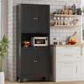 Bevivog Tall Pantry Cabinet with Microwave Shelf, 69' Metal Storage Cabinet with 4 Doors and Adjustable Shelves,Freestanding Metal Kitchen Hutch Cabinet, Black Pantry Closet Storage Shelves with Doors