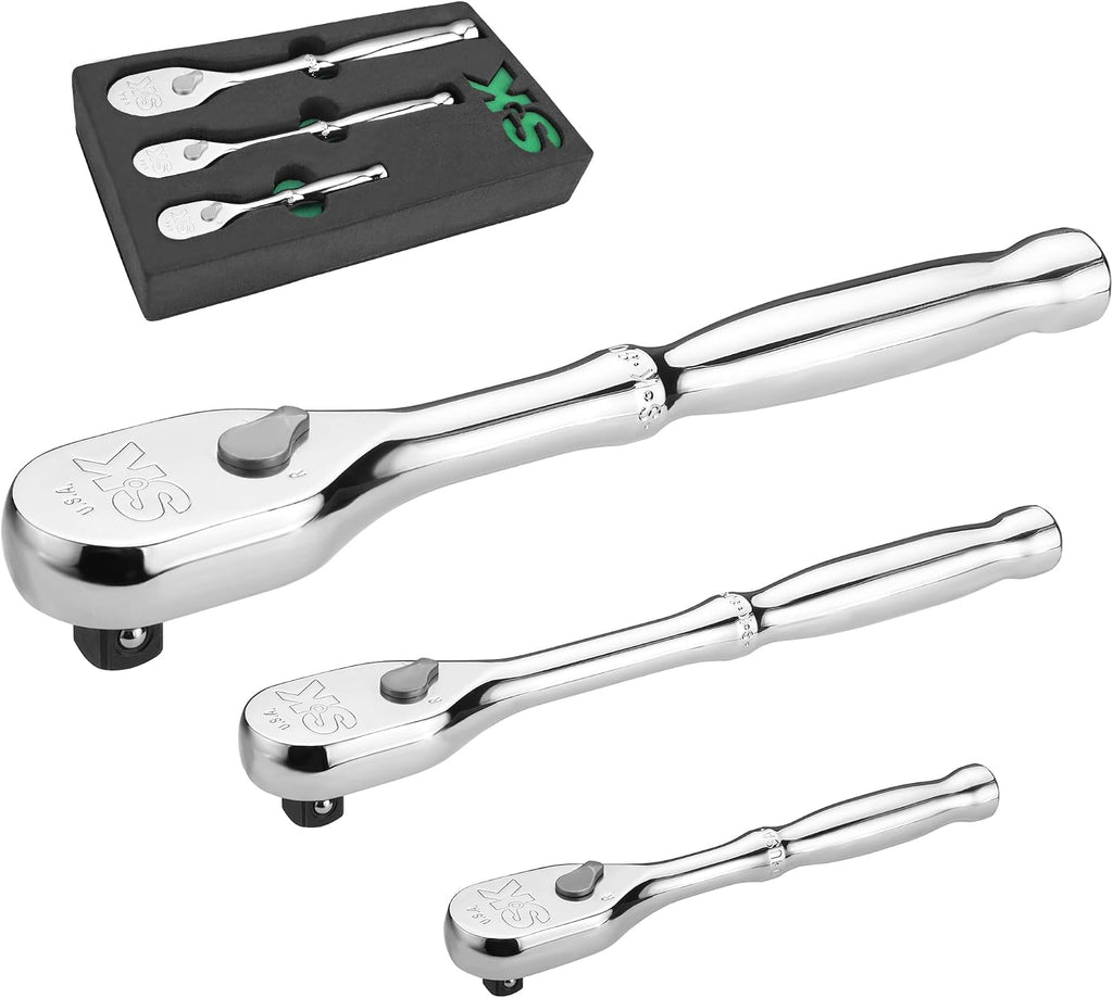 SK Tools USA 1/4', 3/8' & 1/2' Drive, 3 Piece LP90 Teardrop Ratchet Set | 80240