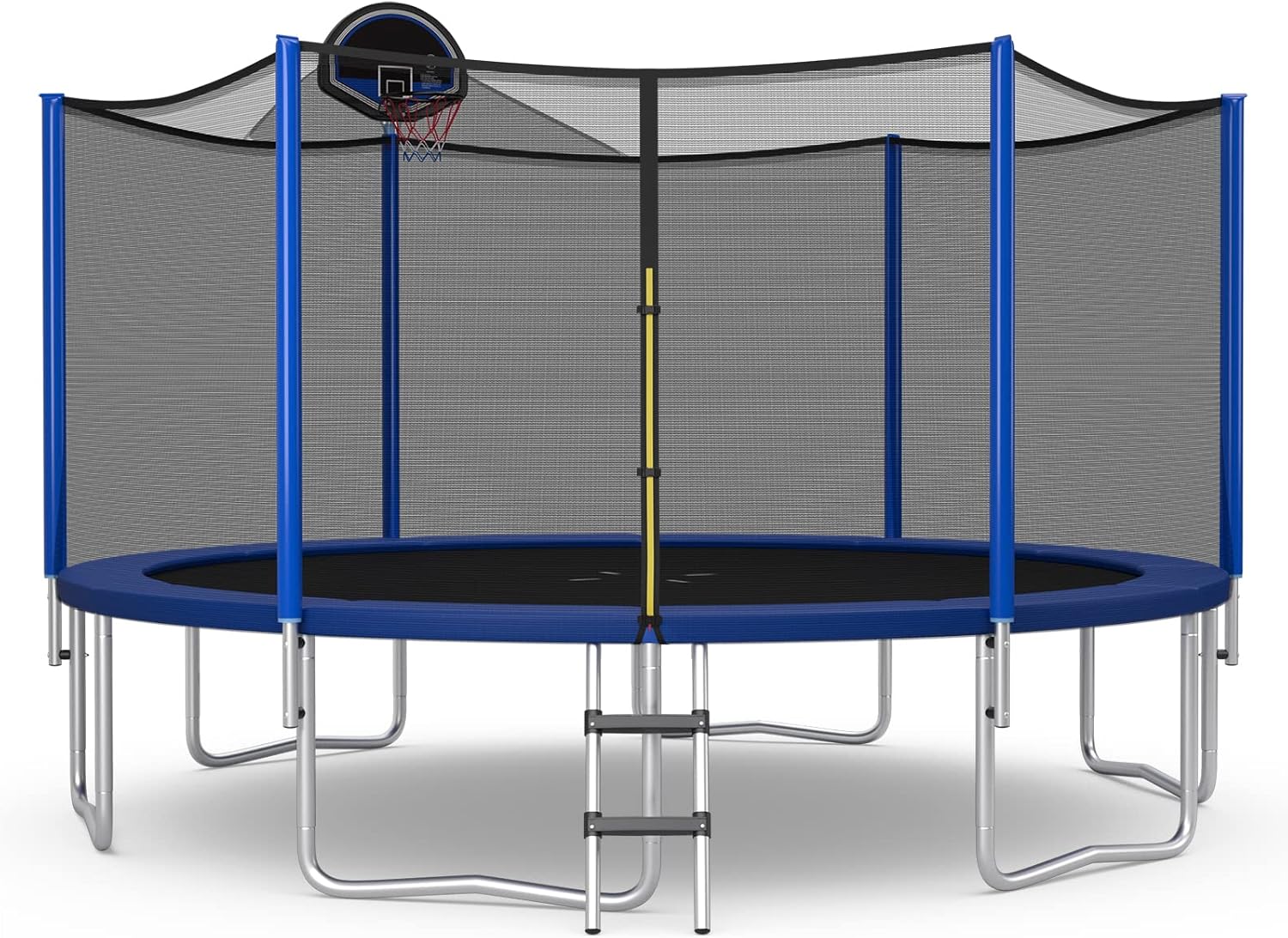 Giantex Trampoline, 12/14/15/16FT Outdoor Recreational Trampoline w/Enclosure Net, Non-Slip Ladder & Basketball Hoop, ASTM Approved, Combo Bounce Outdoor Trampoline for Adults Kids