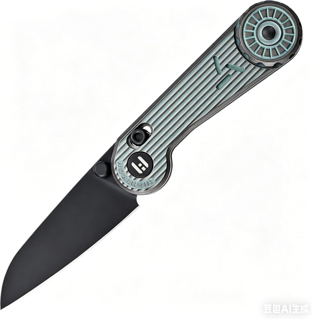Hightron EdgePlay, Bulit-in Pop-Coin Fidget Knife, All-black, M390 Blade, Green AnodizedTitanium Handle, Axis Lock, CNC titanium Pocket Clip, Utility Playful EDC Gear