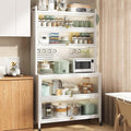 Kitchen Baker's Rack with Hooks, 6-Tier Metal Storage Cabinet, Floor Standing Coffee Bar, Table Organizer Cabinets with Wheels & Flip Door, Microwave Oven Stand,White,L 80cm/31.5'