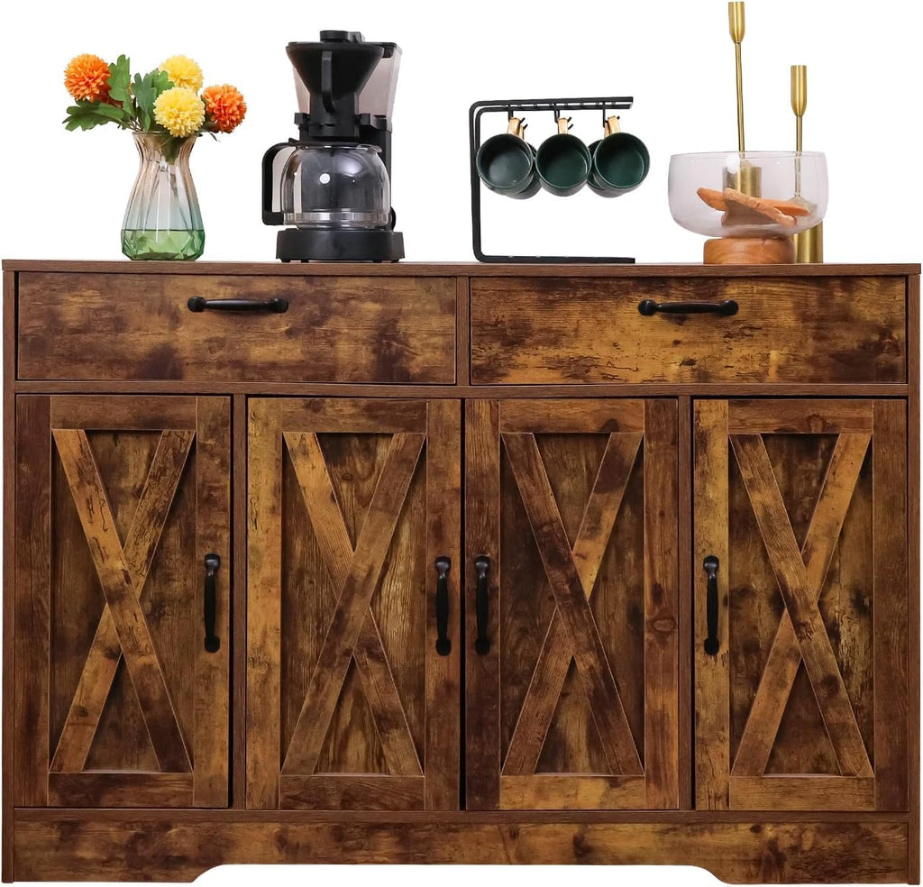 Sideboard Cabinet with Drawers, 47' W Sideboard Buffet Storage Cabinet with Storage for Kitchen, Farmhouse Coffee Bar Cabinets with Shlves and Doors Hallway, Brown