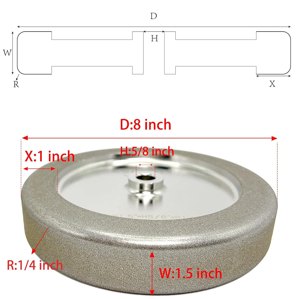 4 in 1 Plus CBN Grinding Wheel 8 inch 180 Grit,1.5' Wide,5/8' Arbor,for Sharpening Woodturning Tools、High Speed Steel Tools (180 Grit)