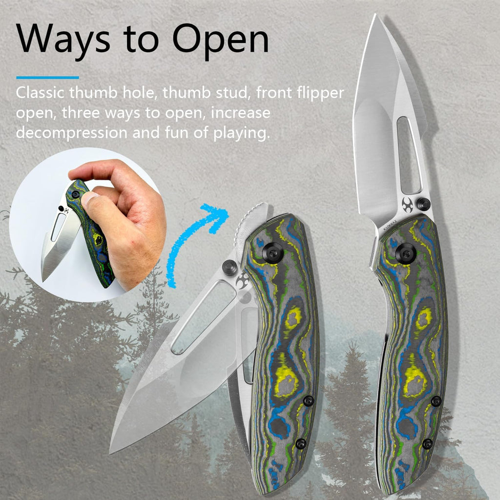 KANSEPT Link Pocket Folding Knives EDC Camping Hiking Folding Knife for Men Women 3'' Satin CPM 20CV Blade Pocke Knife with 80S Camo Carbon Fiber Blackwash Titanium Handle Everyday Carry K1068A2