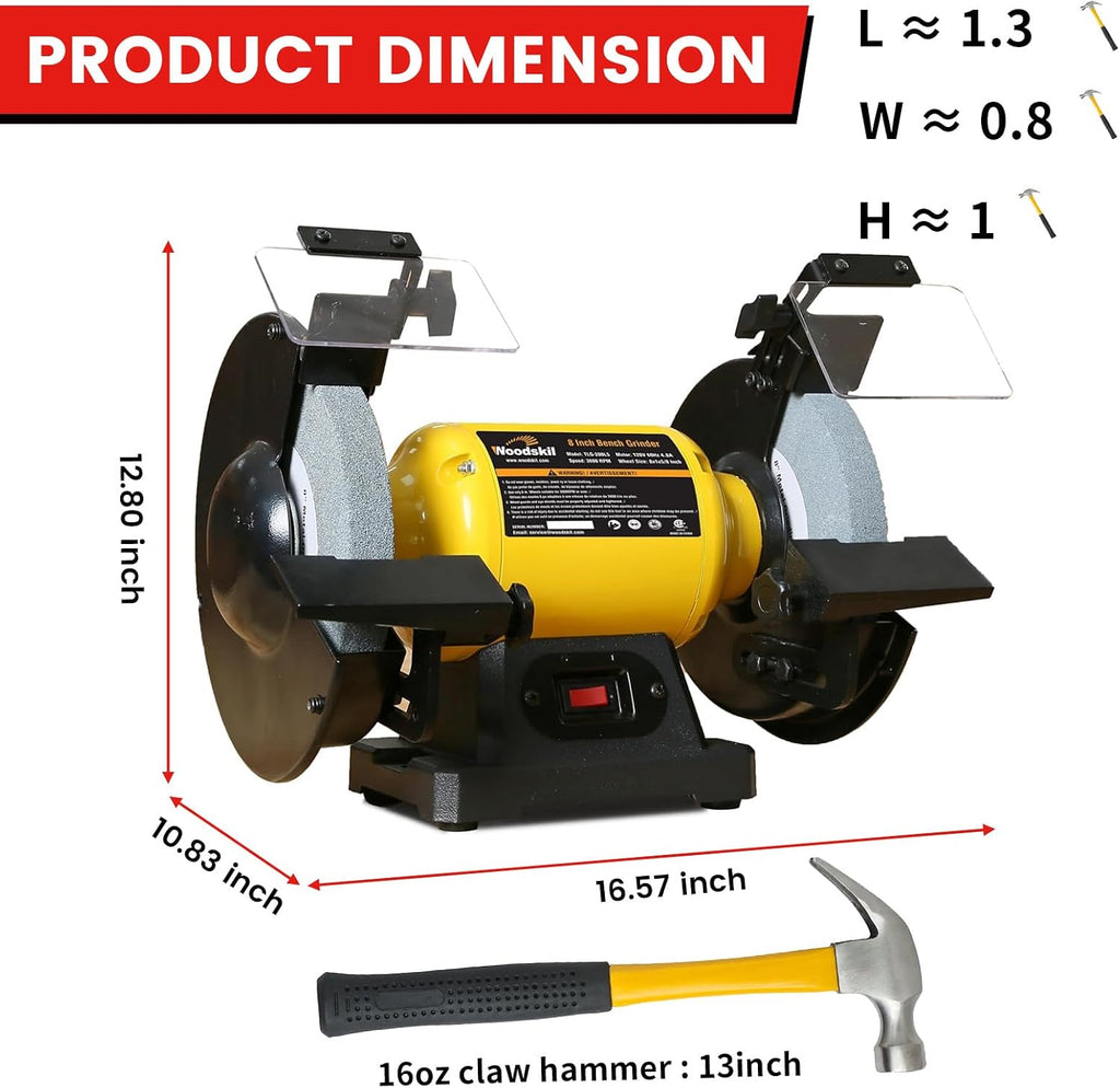 4.8A 3/4HP 8-Inch Bench Grinder, 3600rpm Table Grinder with Two Protective Eye Masks and Two Grinding Wheels Multipurpose Grinders for Metal, Knife, Dental, Amber, Jewelry, Jade