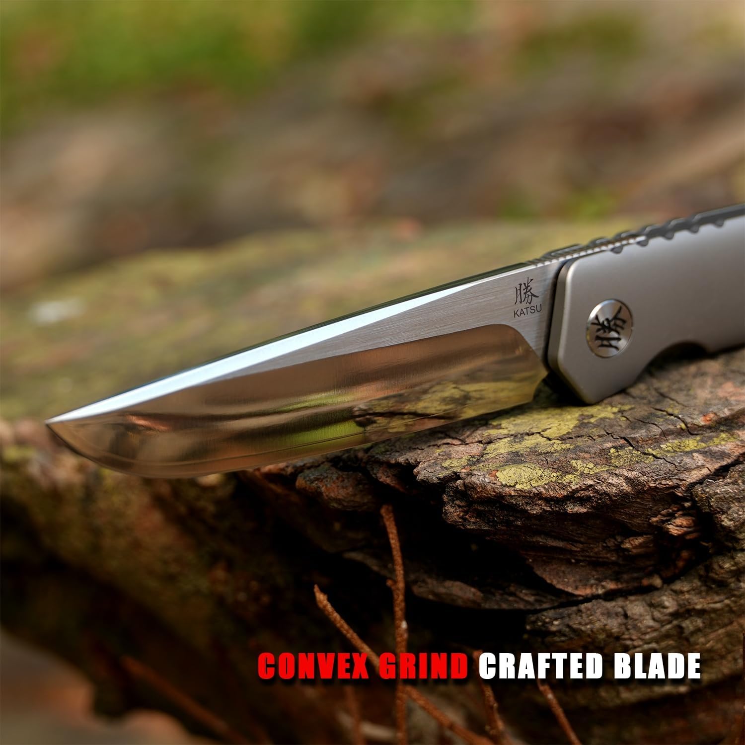 KATSU Folding Knife ZDP-189 Steel 3.5' Blade,Japanese Sandblasted Titanium Handle Pocket Knife with Clip Convex Grind Frame lock, Quick Open EDC Flip Knives for Men Leather Sheath Hiking Camping