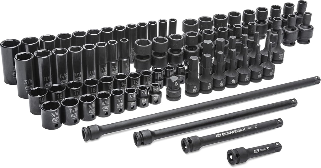 GEARWRENCH 80 Piece 3/8' Drive Standard & Deep SAE/MM Master Impact Socket Set - 89093