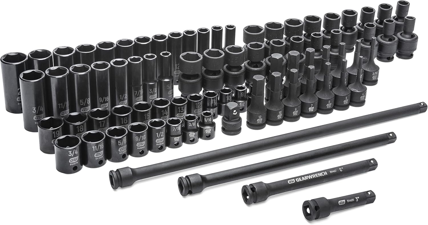 GEARWRENCH 80 Piece 3/8' Drive Standard & Deep SAE/MM Master Impact Socket Set - 89093