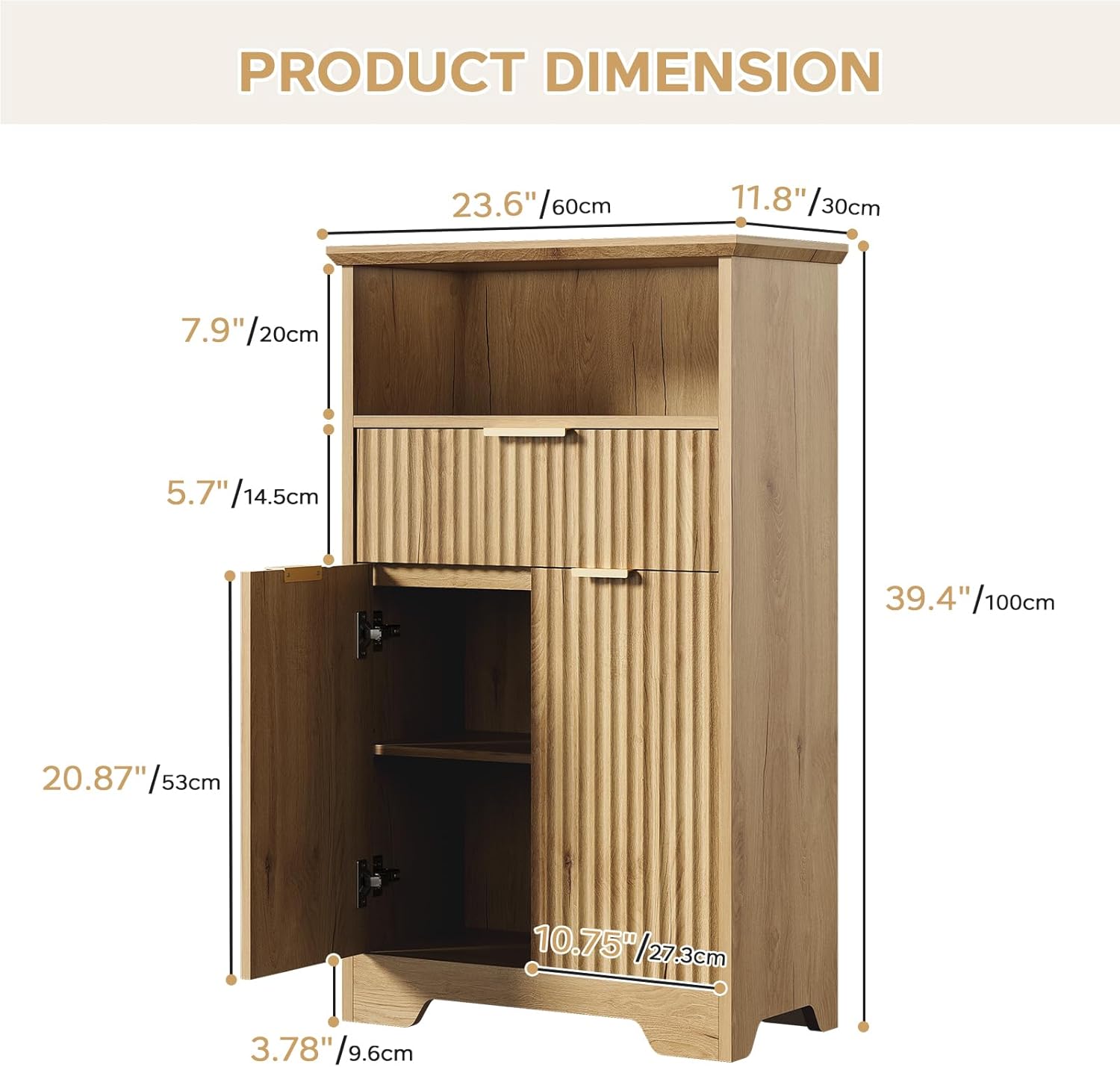Fluted Buffet Cabinet with Storage, Modern Coffee Bar Cabinet with Drawer & Adjustable Shelf, Wood Sideboard Cabinet for Kitchen, Bathroom, Entryway and Living Room Natural
