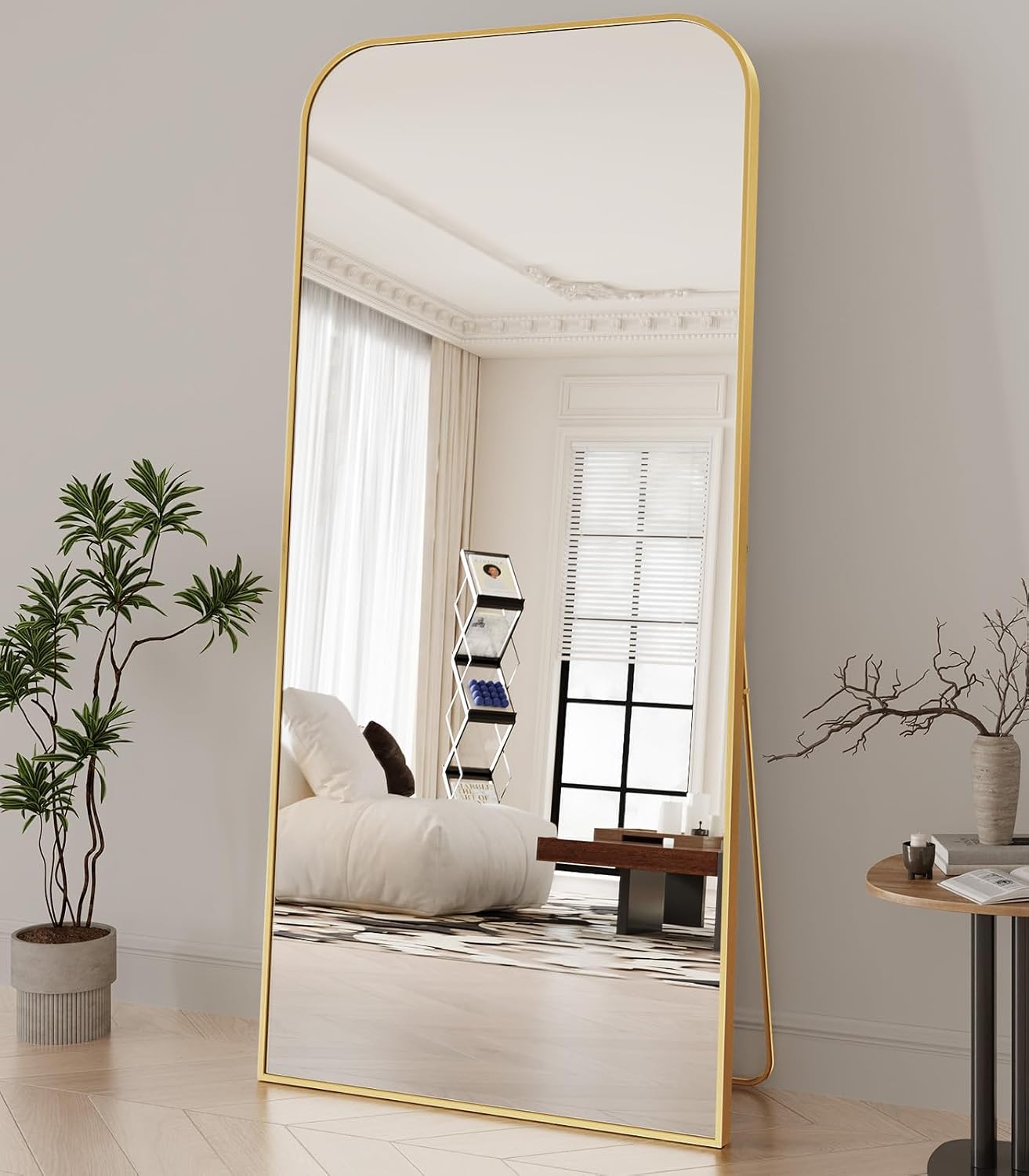 Koonmi Full Length Mirror, 71'x30' Mirror Full Length with Stand, Gold Domed Top Square-Edged Floor Mirror with Aluminum Alloy Frame for Bedroom Living Room