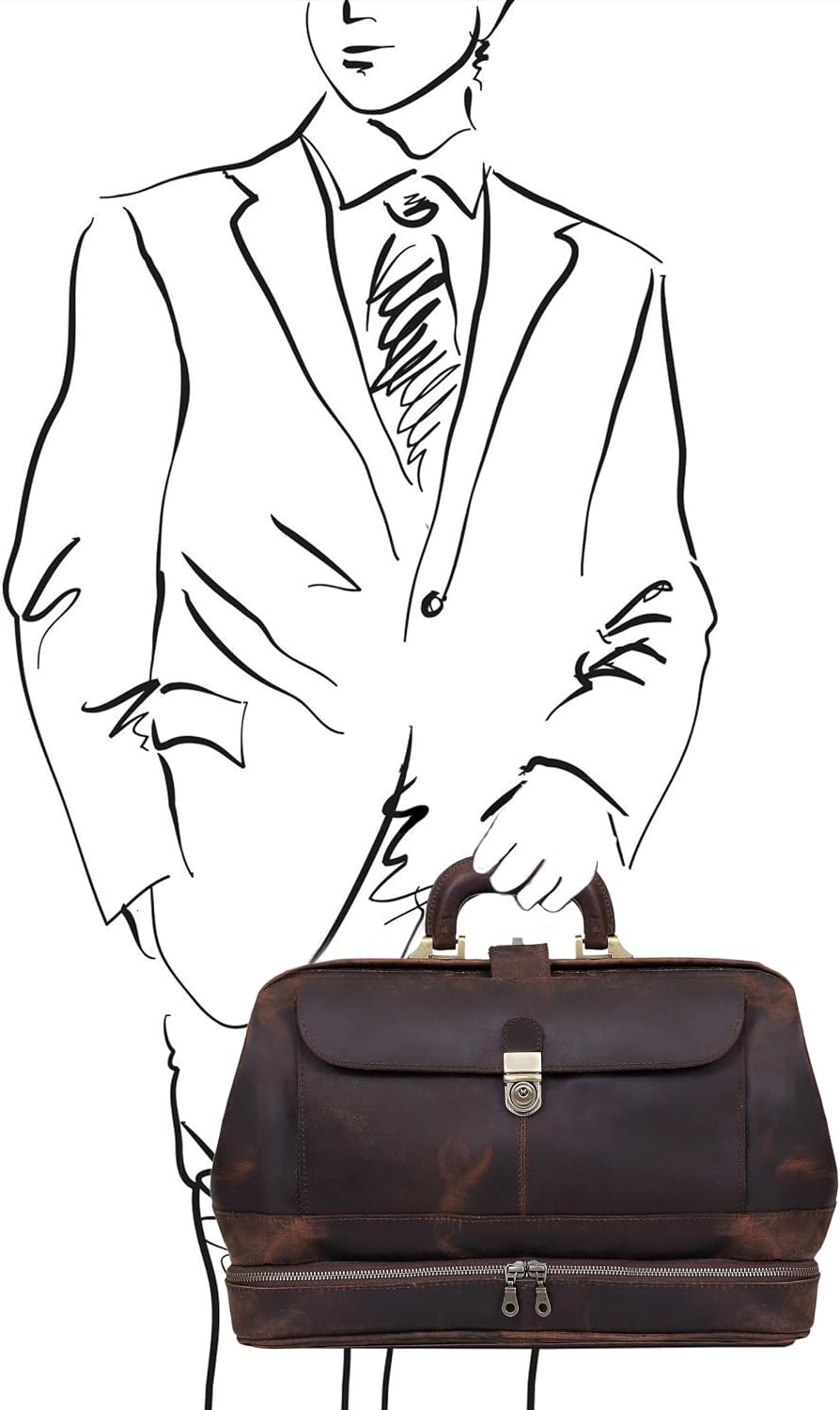 HLC Vintage Leather Briefcase Doctor Bag - Real Leather Briefcase - Style Handbag - Italian Handmade Medical Bag
