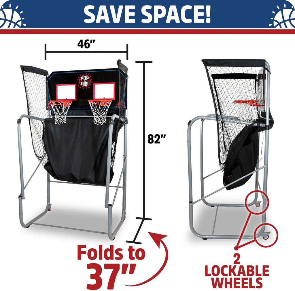 Pop-A-Shot - Home Dual Shot | Arcade Basketball Game for Home | Sensor Scoring Hoop, 16 Game Modes, 7 Balls | Foldable for Easy Storage | Fun for All Players
