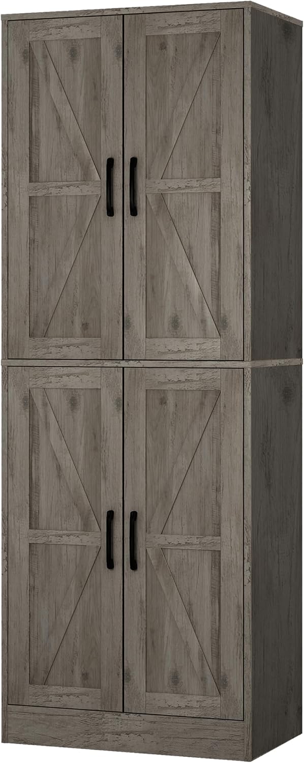 Storage Cabinet,Kitchen Pantry Cabinet,Kitchen Pantry Storage Cabinets with 4 Doors,Tall Kitchen Pantry with Adjustable Shelves,Cupboard for Kitchen,Pantry,Dining Room,Living Room and Bathroom,Gray